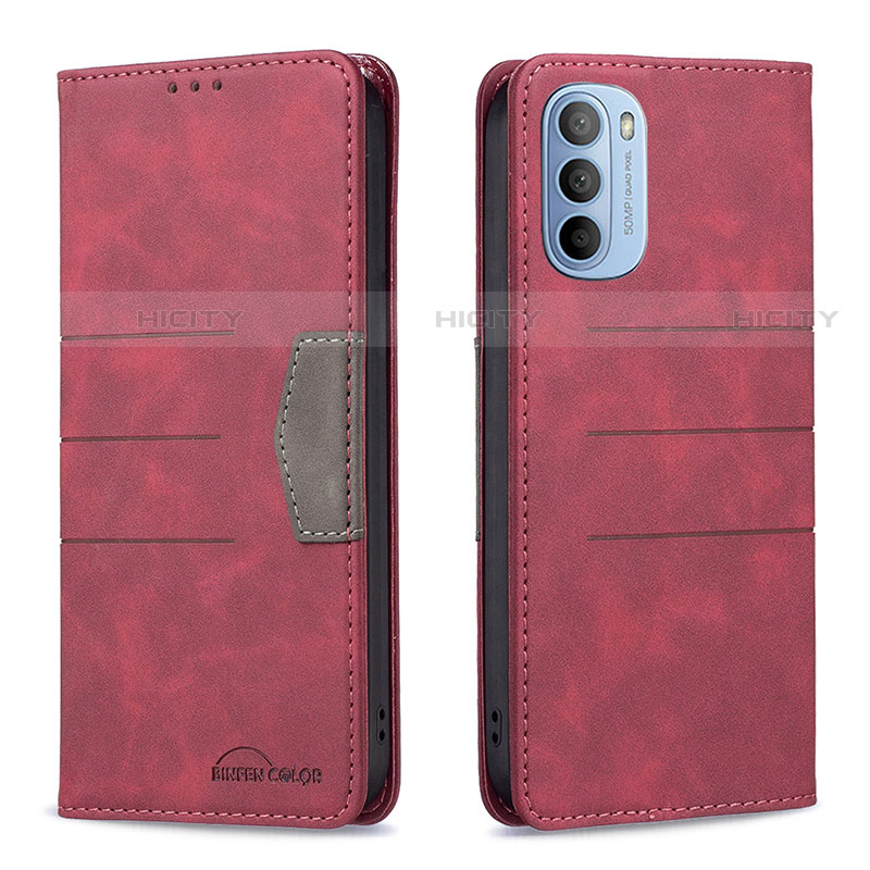 Custodia Portafoglio In Pelle Cover con Supporto B06F per Motorola Moto G31 Rosso