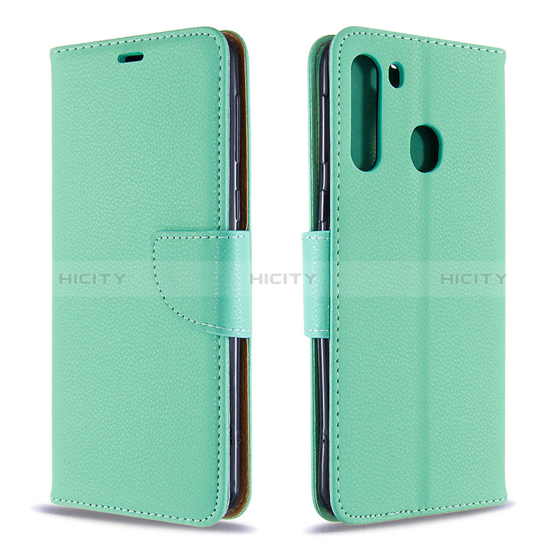 Custodia Portafoglio In Pelle Cover con Supporto B06F per Samsung Galaxy A21 Verde