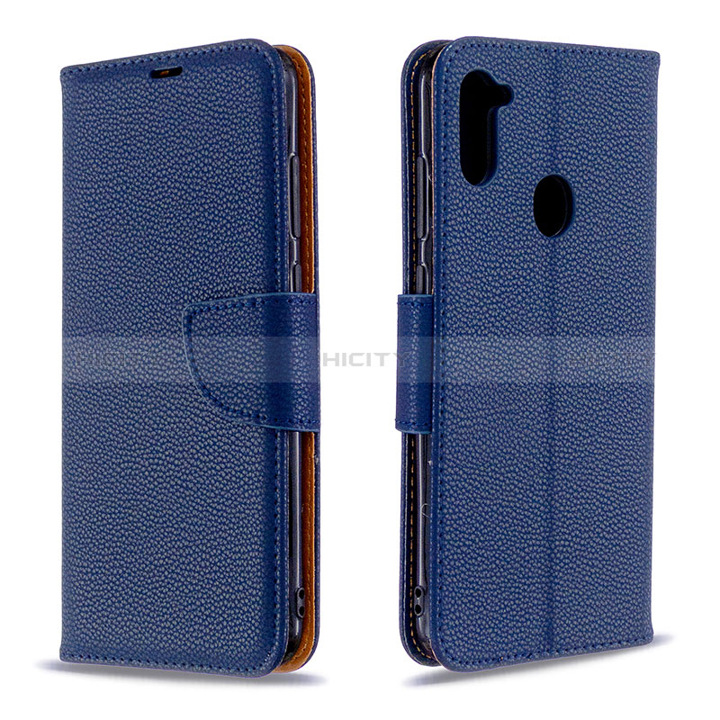 Custodia Portafoglio In Pelle Cover con Supporto B06F per Samsung Galaxy M11 Blu