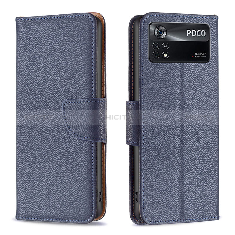 Custodia Portafoglio In Pelle Cover con Supporto B06F per Xiaomi Poco X4 Pro 5G Blu