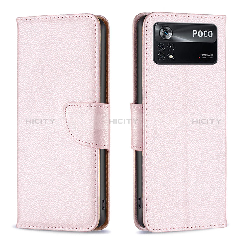 Custodia Portafoglio In Pelle Cover con Supporto B06F per Xiaomi Poco X4 Pro 5G Oro Rosa