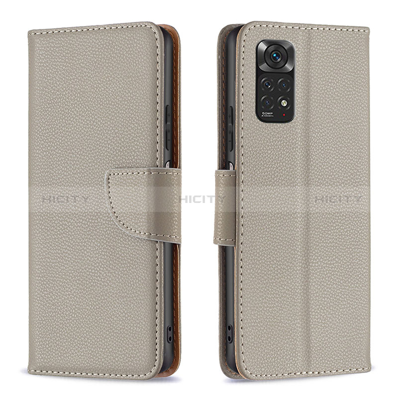 Custodia Portafoglio In Pelle Cover con Supporto B06F per Xiaomi Redmi Note 11 4G (2022) Grigio