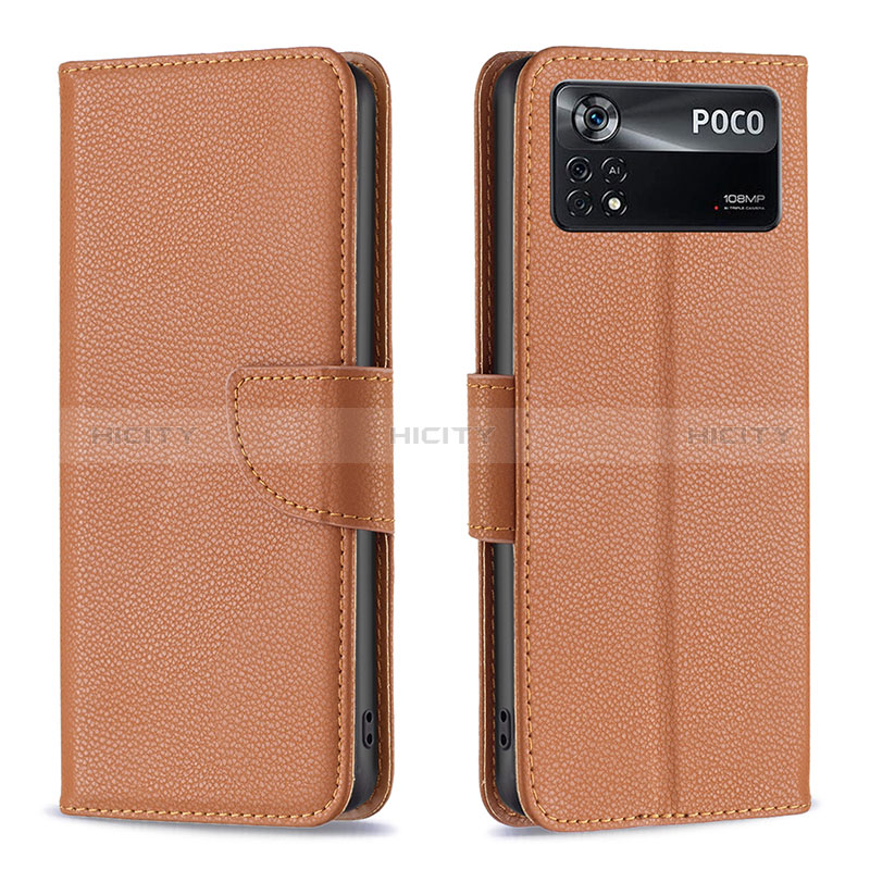 Custodia Portafoglio In Pelle Cover con Supporto B06F per Xiaomi Redmi Note 11E Pro 5G Marrone