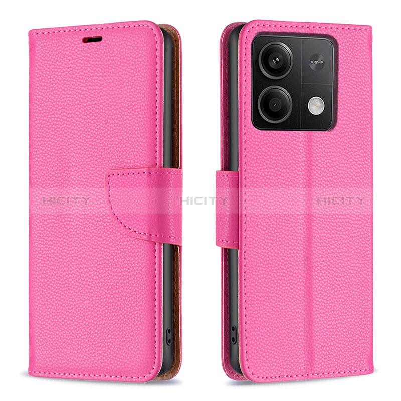 Custodia Portafoglio In Pelle Cover con Supporto B06F per Xiaomi Redmi Note 13 5G Rosa Caldo