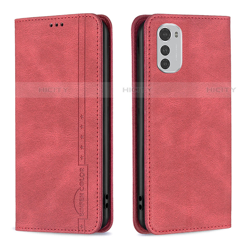 Custodia Portafoglio In Pelle Cover con Supporto B07F per Motorola Moto E32 Rosso