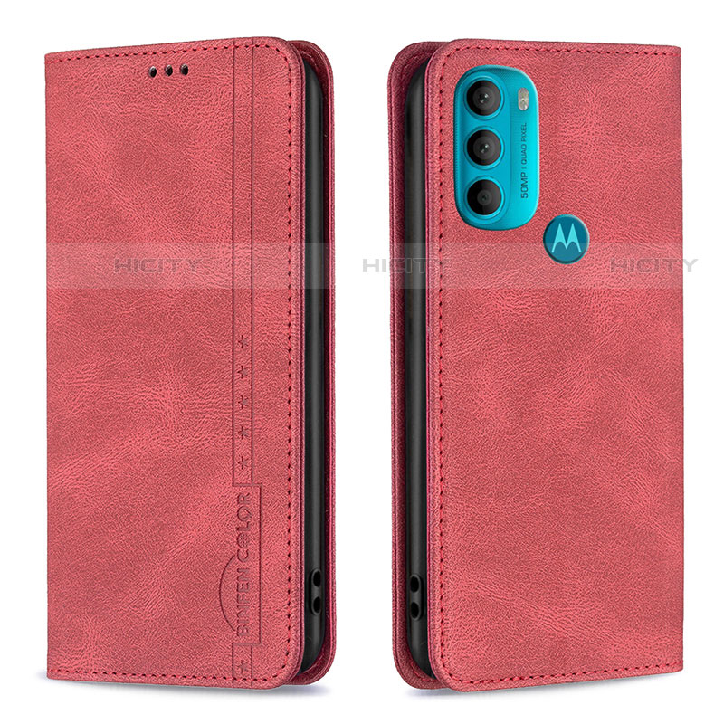 Custodia Portafoglio In Pelle Cover con Supporto B07F per Motorola Moto G71 5G Rosso