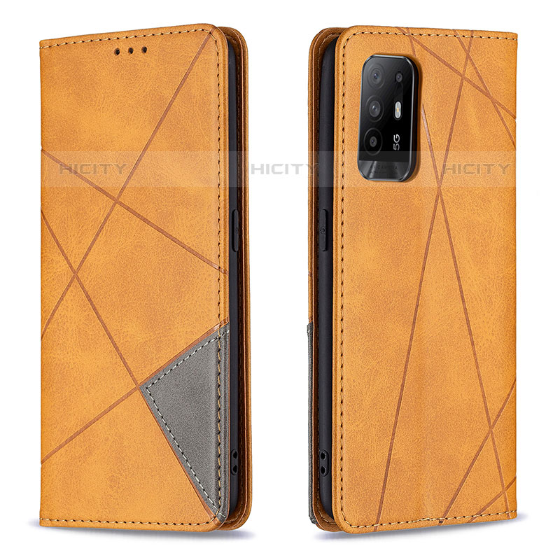 Custodia Portafoglio In Pelle Cover con Supporto B07F per Oppo F19 Pro+ Plus 5G Marrone Chiaro