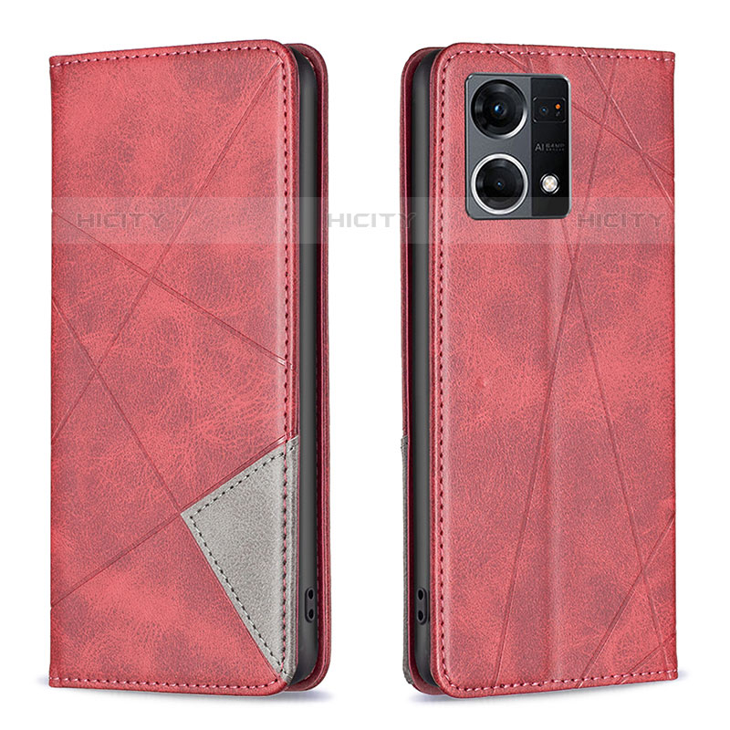 Custodia Portafoglio In Pelle Cover con Supporto B07F per Oppo F21s Pro 4G Rosso