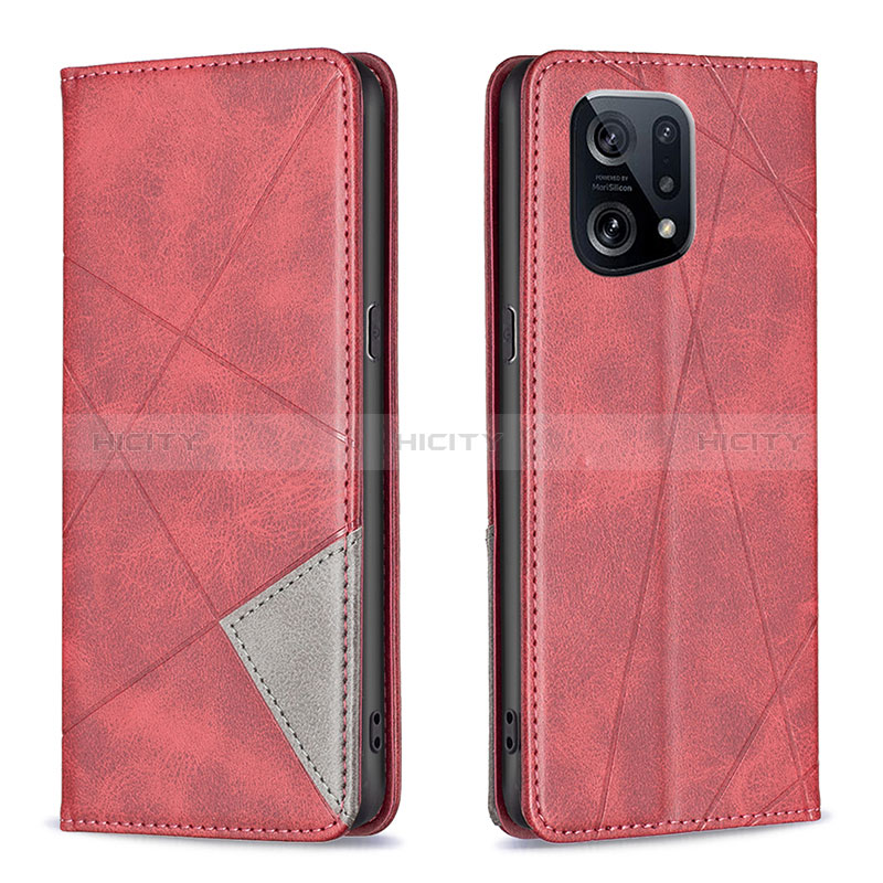 Custodia Portafoglio In Pelle Cover con Supporto B07F per Oppo Find X5 5G Rosso