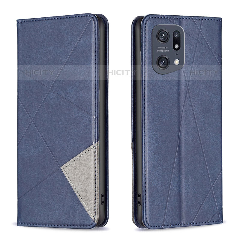 Custodia Portafoglio In Pelle Cover con Supporto B07F per Oppo Find X5 Pro 5G Blu