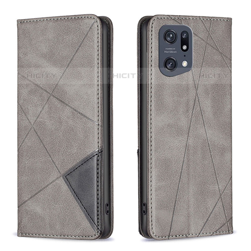 Custodia Portafoglio In Pelle Cover con Supporto B07F per Oppo Find X5 Pro 5G Grigio