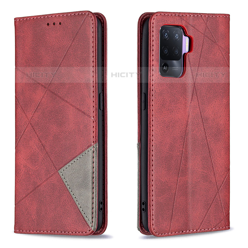 Custodia Portafoglio In Pelle Cover con Supporto B07F per Oppo Reno5 Lite Rosso