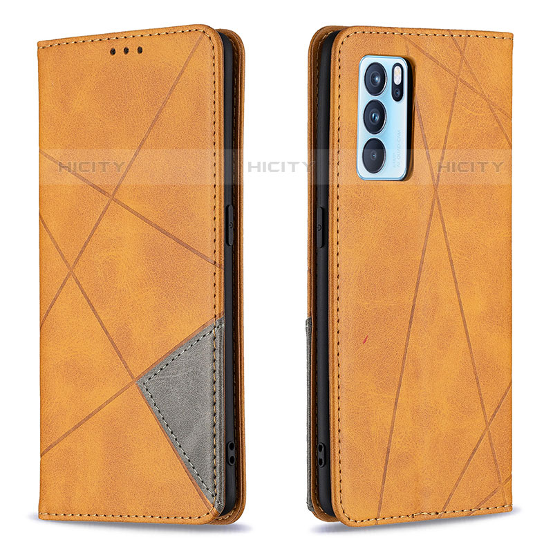 Custodia Portafoglio In Pelle Cover con Supporto B07F per Oppo Reno6 Pro 5G India Marrone Chiaro