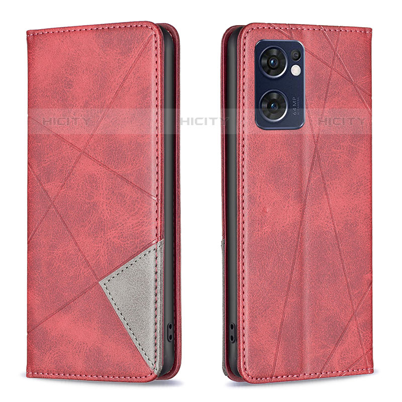 Custodia Portafoglio In Pelle Cover con Supporto B07F per Oppo Reno7 5G Rosso