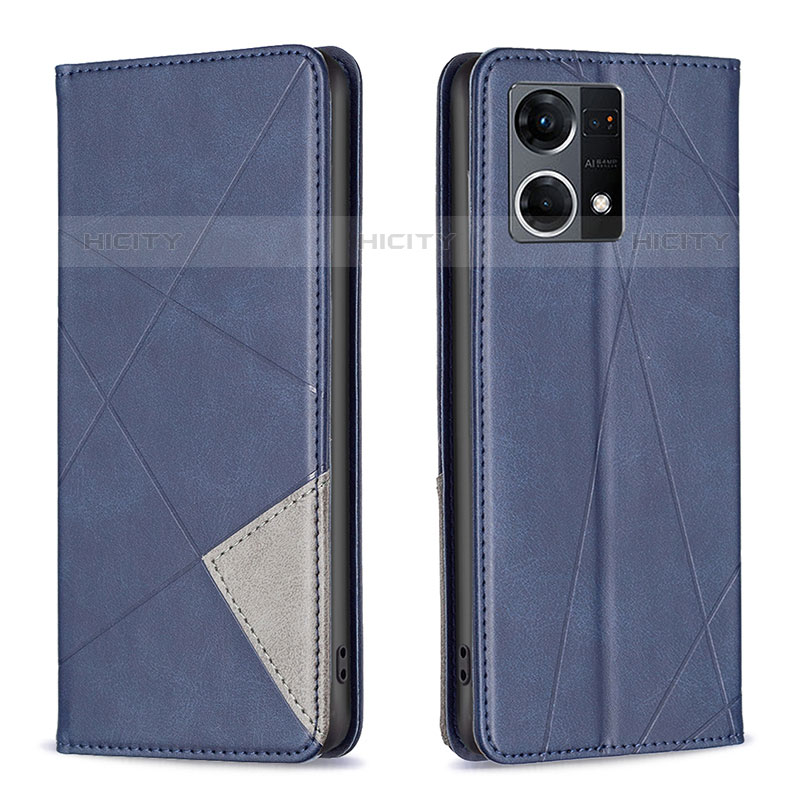 Custodia Portafoglio In Pelle Cover con Supporto B07F per Oppo Reno8 4G Blu