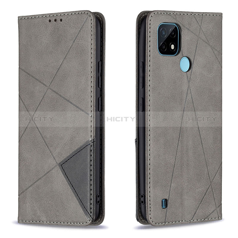 Custodia Portafoglio In Pelle Cover con Supporto B07F per Realme C21 Grigio