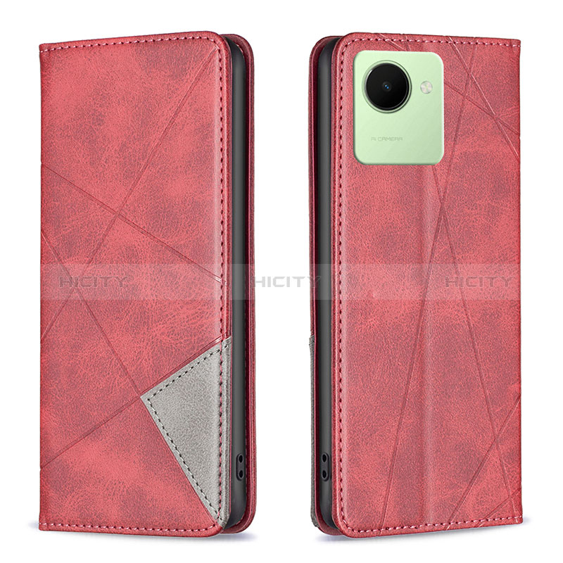 Custodia Portafoglio In Pelle Cover con Supporto B07F per Realme C30 Rosso