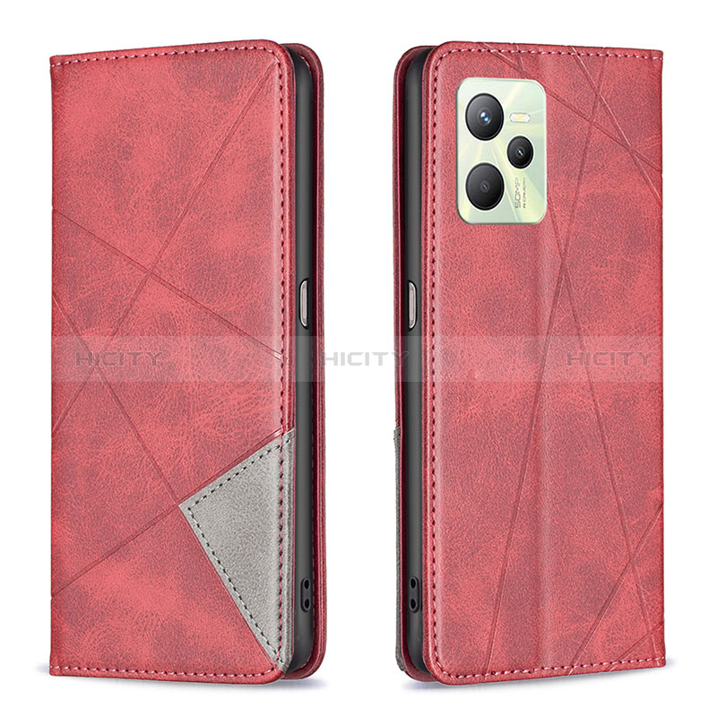 Custodia Portafoglio In Pelle Cover con Supporto B07F per Realme C35 Rosso