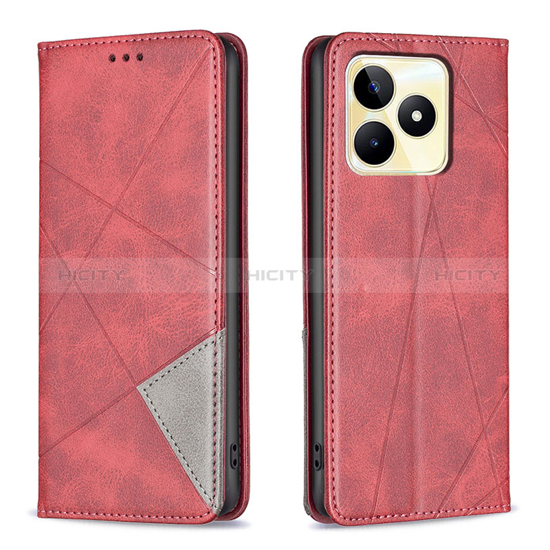 Custodia Portafoglio In Pelle Cover con Supporto B07F per Realme C51 Rosso