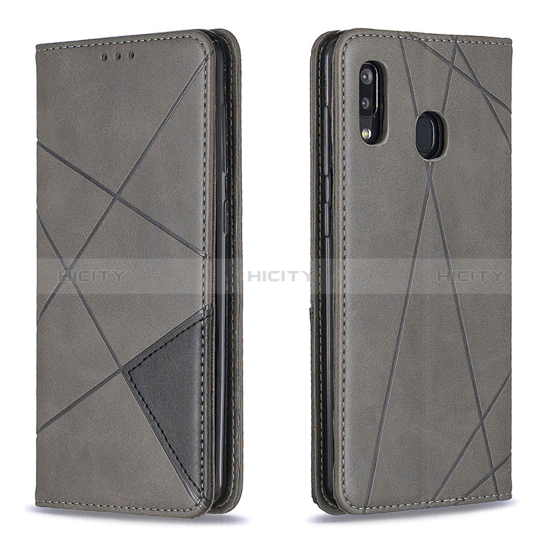 Custodia Portafoglio In Pelle Cover con Supporto B07F per Samsung Galaxy A20 Grigio