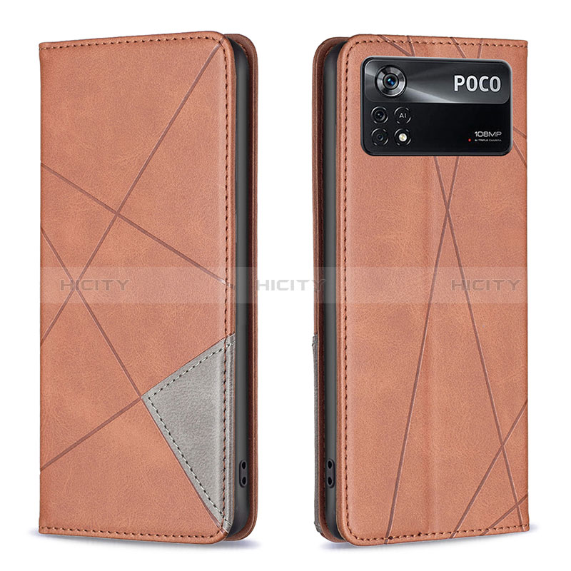 Custodia Portafoglio In Pelle Cover con Supporto B07F per Xiaomi Poco X4 Pro 5G Marrone