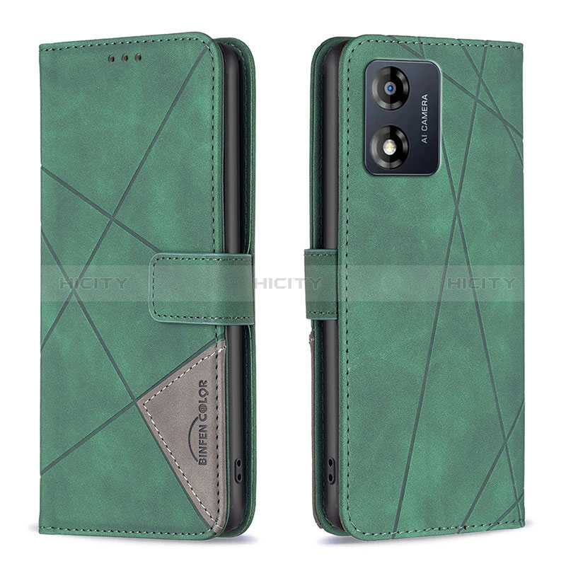 Custodia Portafoglio In Pelle Cover con Supporto B08F per Motorola Moto E13 Verde