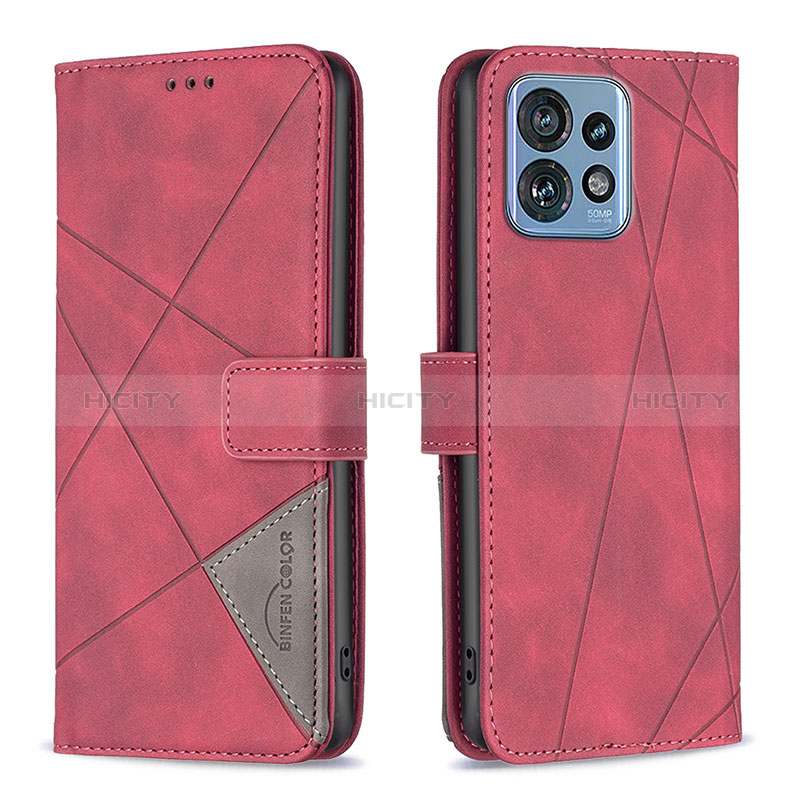 Custodia Portafoglio In Pelle Cover con Supporto B08F per Motorola Moto Edge 40 Pro 5G Rosso