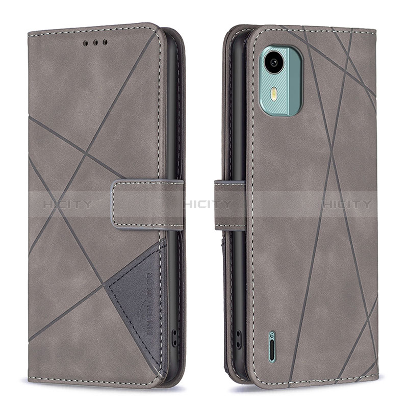 Custodia Portafoglio In Pelle Cover con Supporto B08F per Nokia C12 Grigio