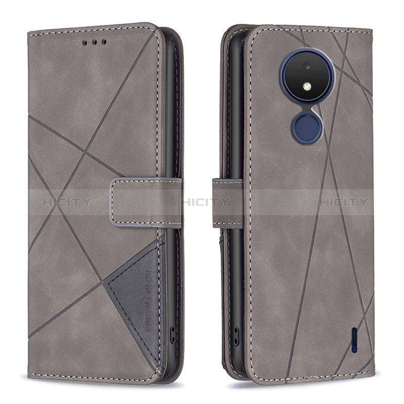 Custodia Portafoglio In Pelle Cover con Supporto B08F per Nokia C21 Grigio