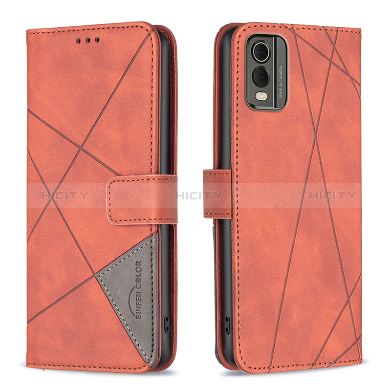 Custodia Portafoglio In Pelle Cover con Supporto B08F per Nokia C32 Arancione