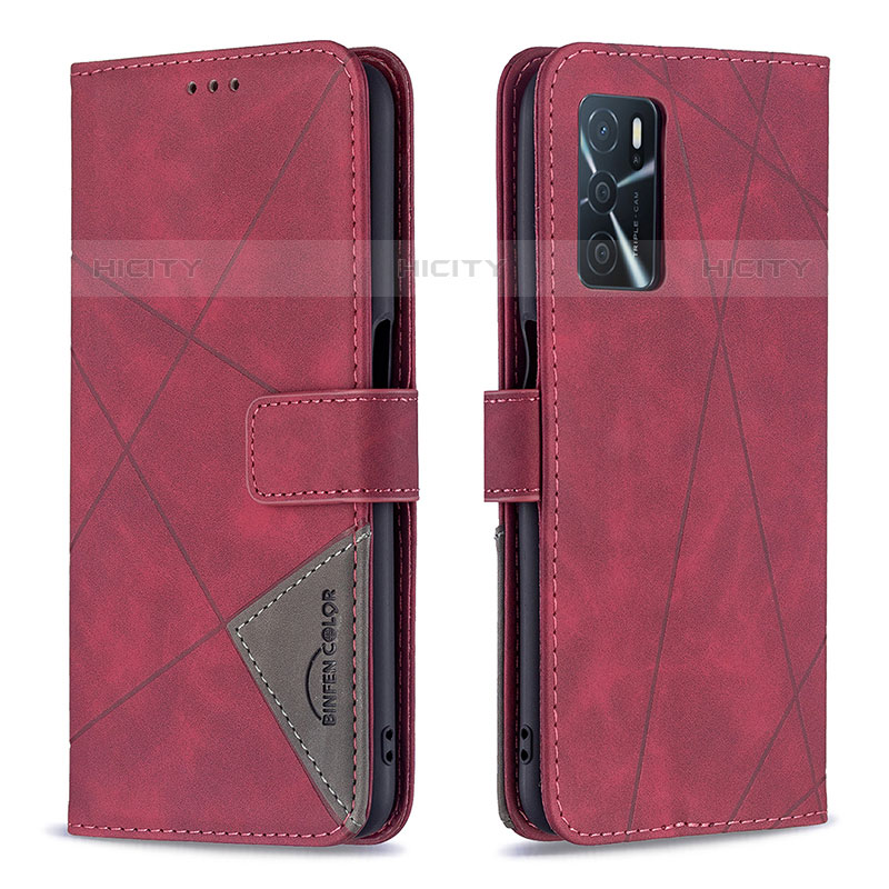 Custodia Portafoglio In Pelle Cover con Supporto B08F per Oppo A16s Rosso