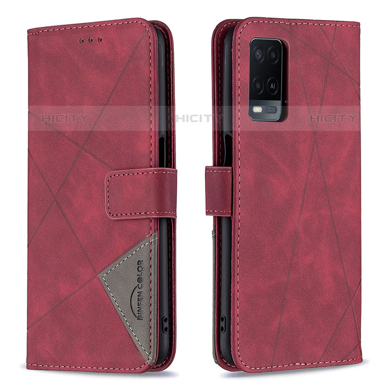 Custodia Portafoglio In Pelle Cover con Supporto B08F per Oppo A54 4G Rosso