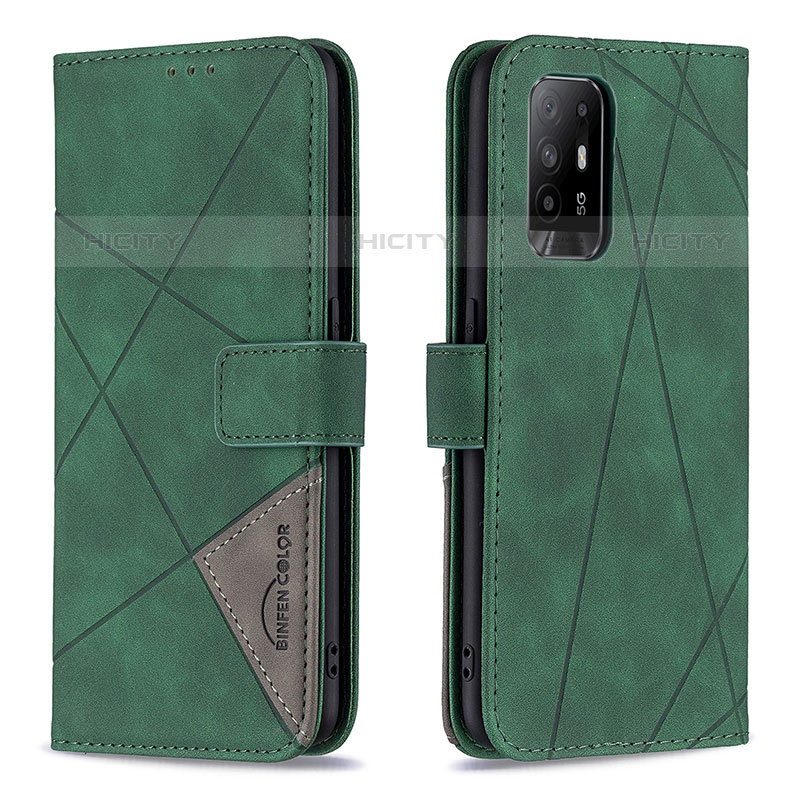 Custodia Portafoglio In Pelle Cover con Supporto B08F per Oppo F19 Pro+ Plus 5G Verde