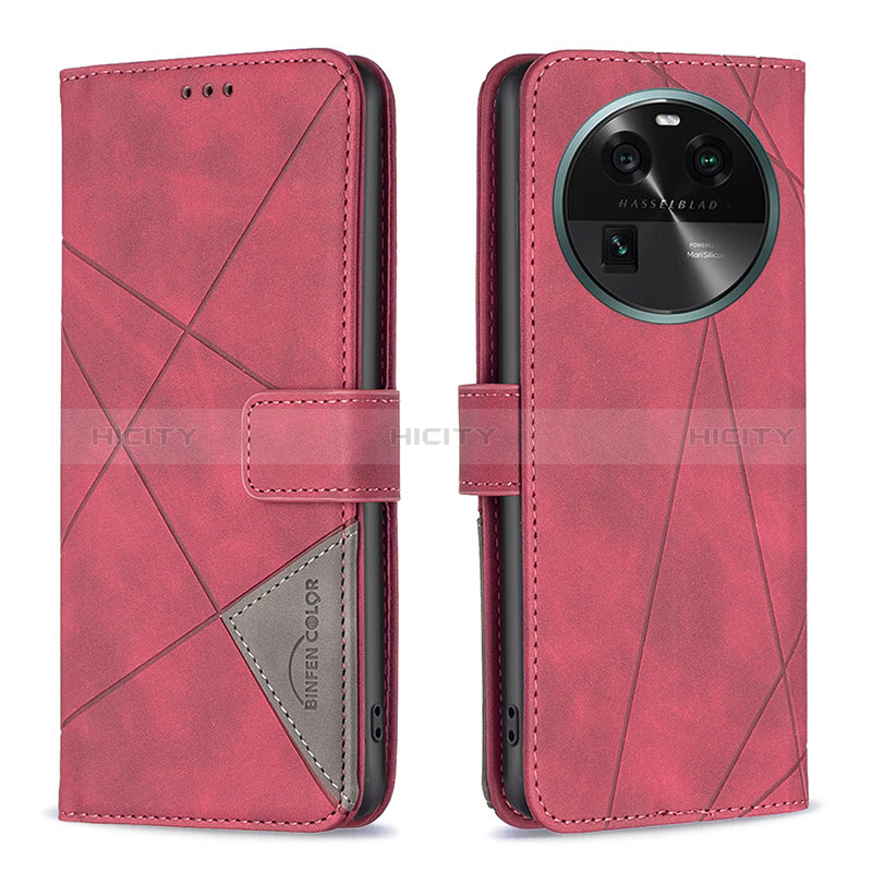 Custodia Portafoglio In Pelle Cover con Supporto B08F per Oppo Find X6 5G Rosso