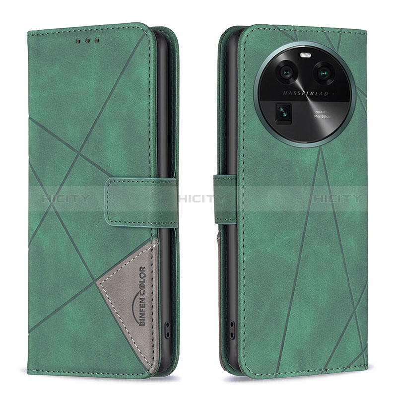 Custodia Portafoglio In Pelle Cover con Supporto B08F per Oppo Find X6 5G Verde