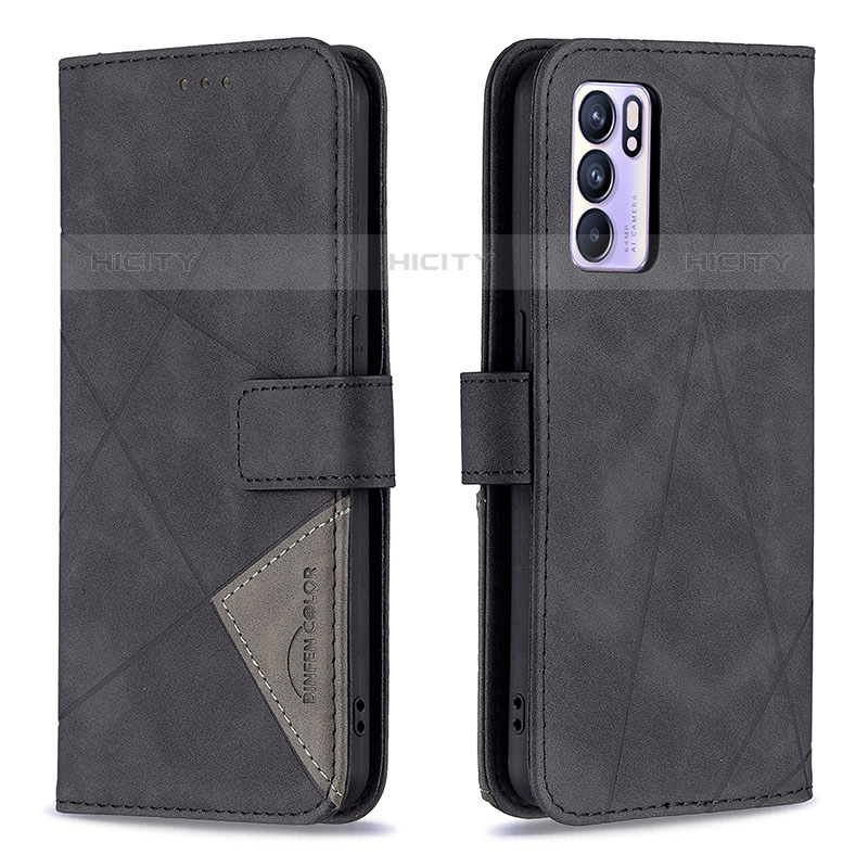 Custodia Portafoglio In Pelle Cover con Supporto B08F per Oppo Reno6 5G Nero