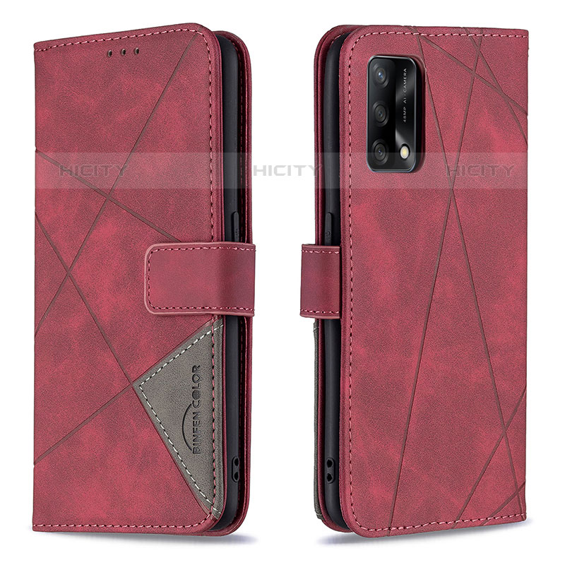 Custodia Portafoglio In Pelle Cover con Supporto B08F per Oppo Reno6 Lite Rosso