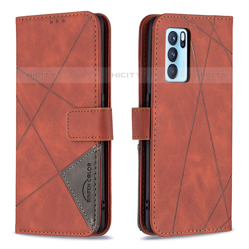 Custodia Portafoglio In Pelle Cover con Supporto B08F per Oppo Reno6 Pro 5G India Arancione