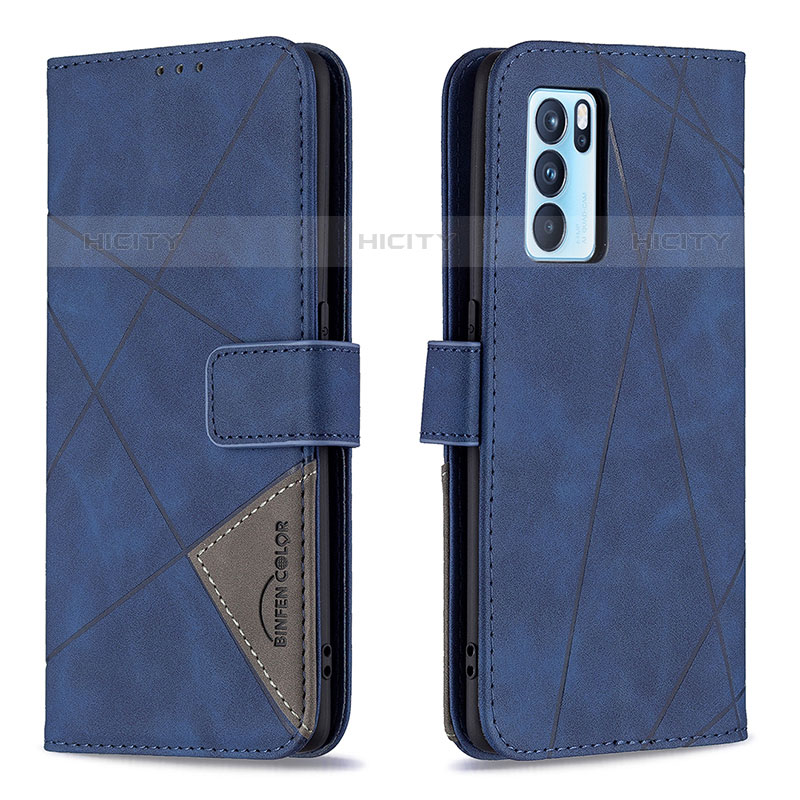 Custodia Portafoglio In Pelle Cover con Supporto B08F per Oppo Reno6 Pro 5G India Blu