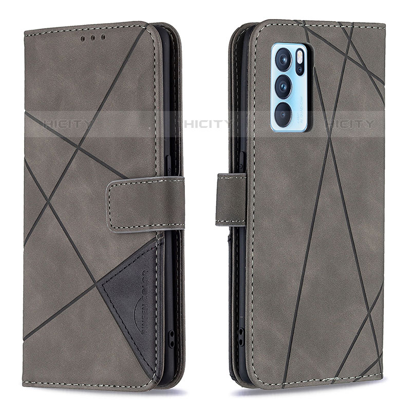 Custodia Portafoglio In Pelle Cover con Supporto B08F per Oppo Reno6 Pro 5G India Grigio