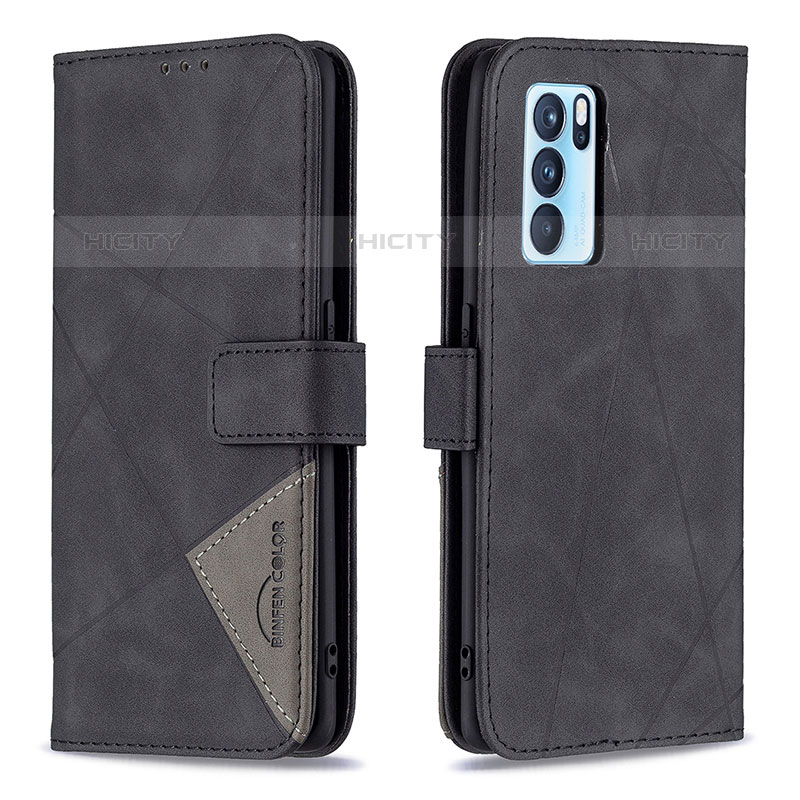 Custodia Portafoglio In Pelle Cover con Supporto B08F per Oppo Reno6 Pro 5G India Nero