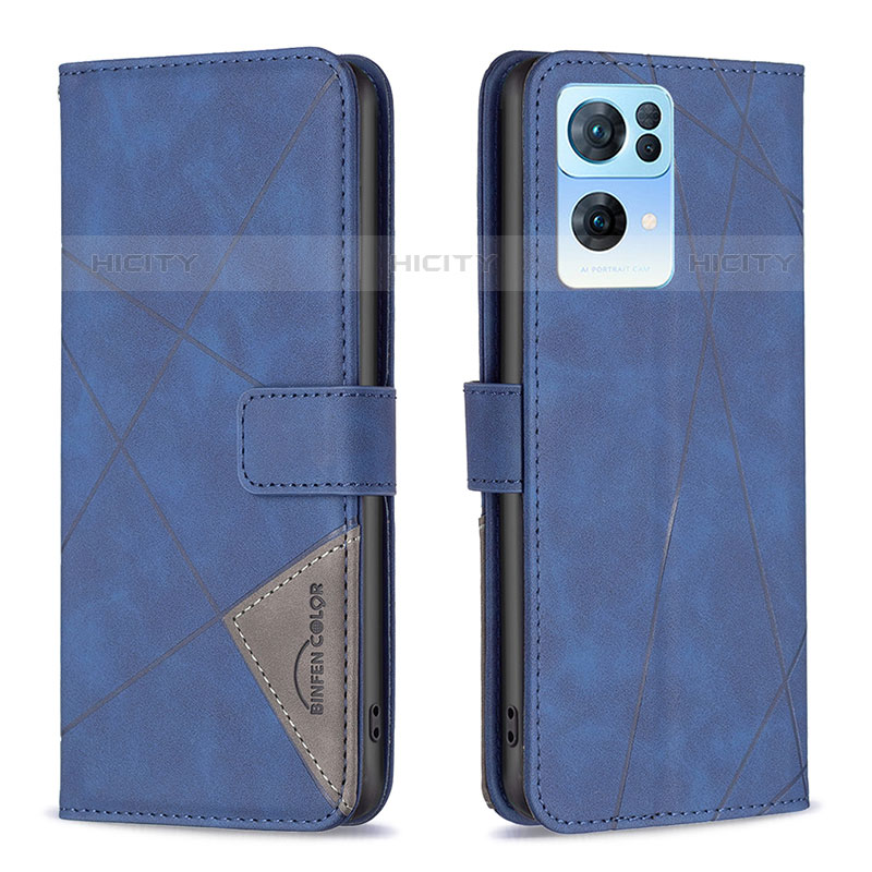 Custodia Portafoglio In Pelle Cover con Supporto B08F per Oppo Reno7 Pro 5G Blu