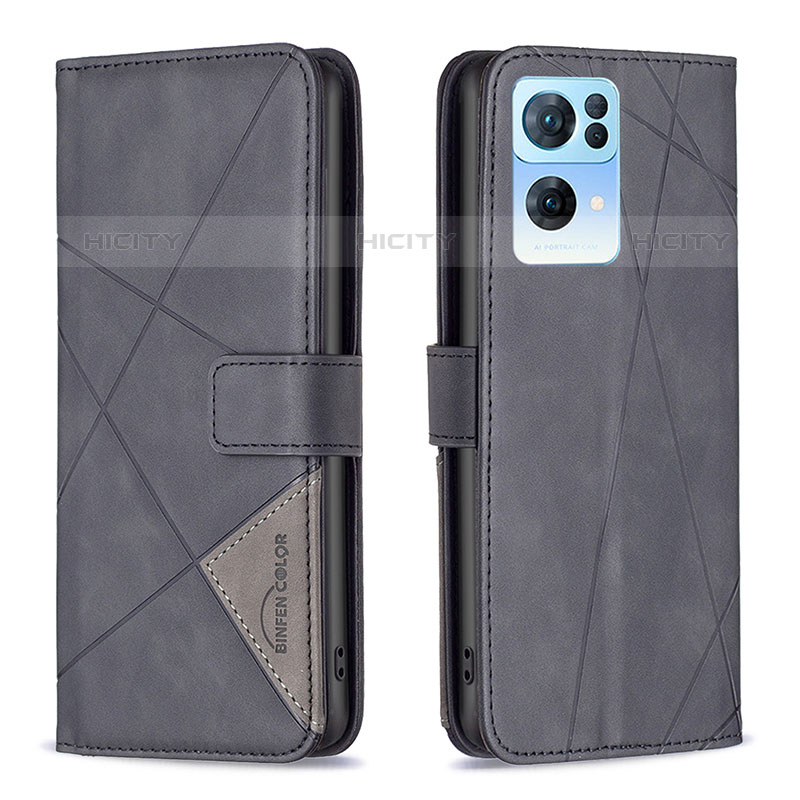 Custodia Portafoglio In Pelle Cover con Supporto B08F per Oppo Reno7 Pro 5G Nero