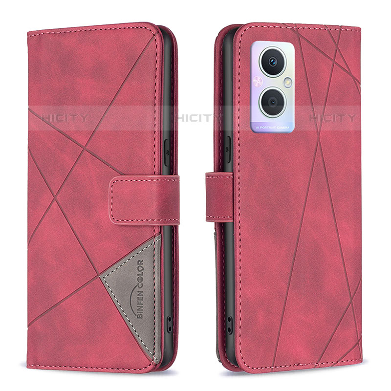 Custodia Portafoglio In Pelle Cover con Supporto B08F per Oppo Reno7 Z 5G Rosso