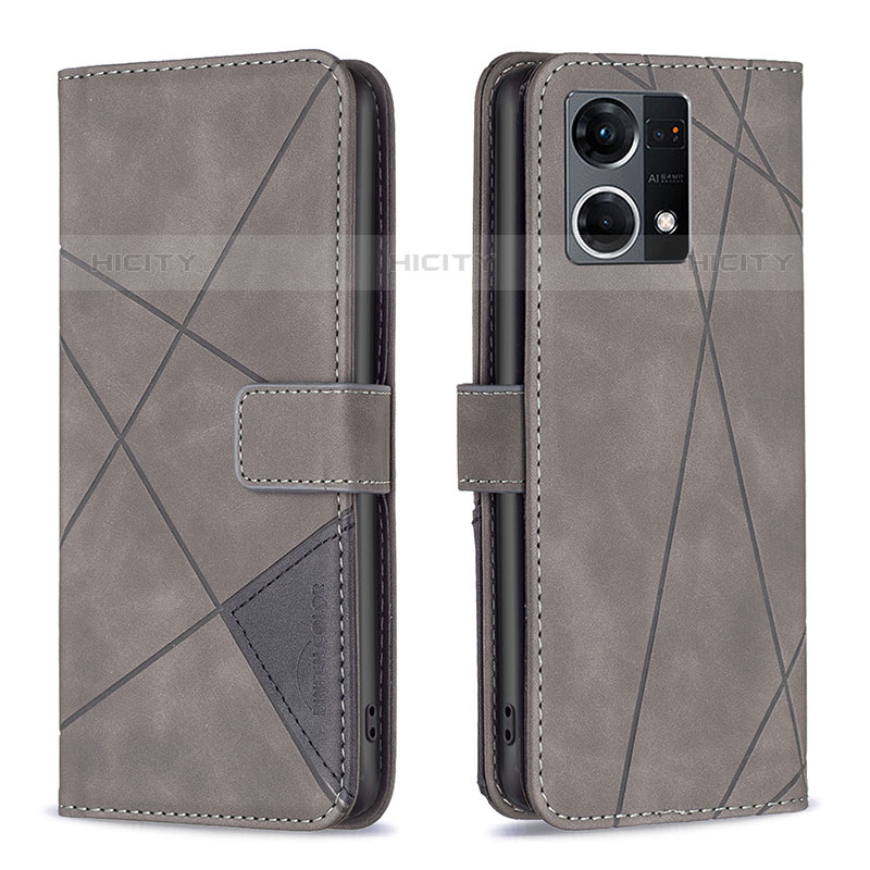 Custodia Portafoglio In Pelle Cover con Supporto B08F per Oppo Reno8 4G Grigio