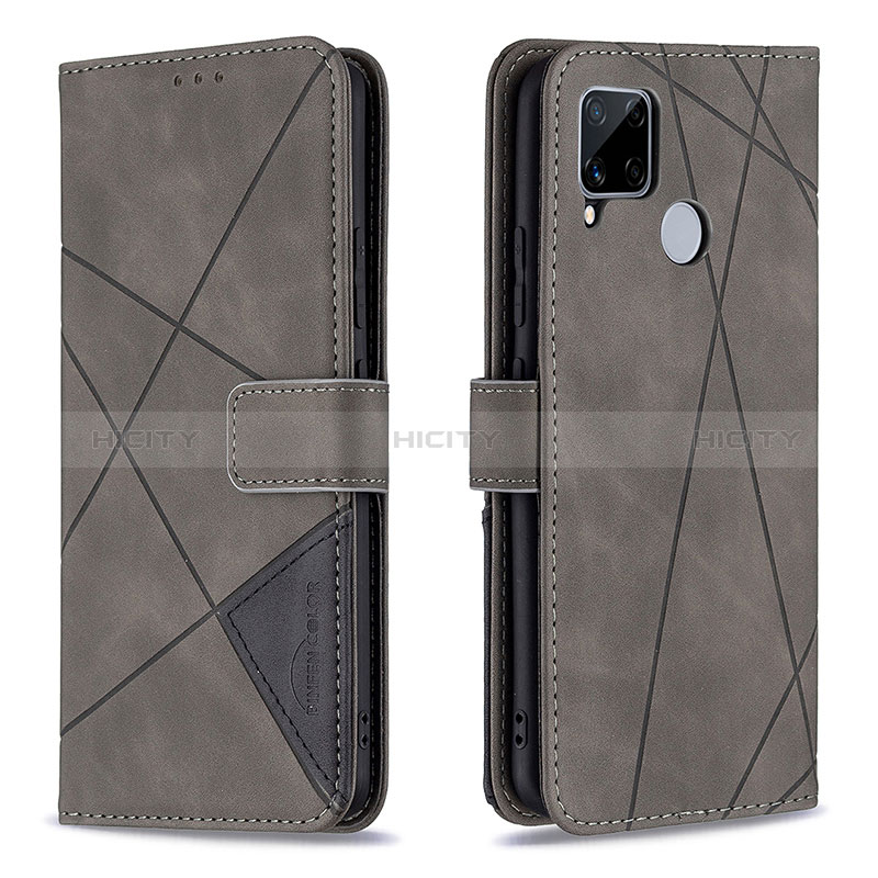 Custodia Portafoglio In Pelle Cover con Supporto B08F per Realme 7i RMX2193 Grigio