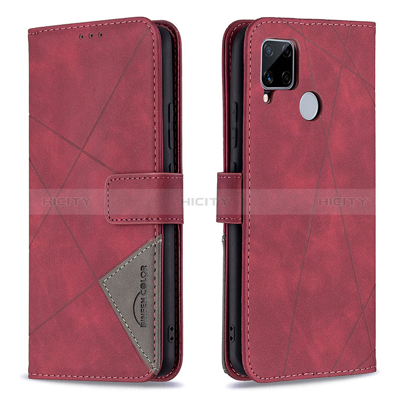 Custodia Portafoglio In Pelle Cover con Supporto B08F per Realme 7i RMX2193 Rosso