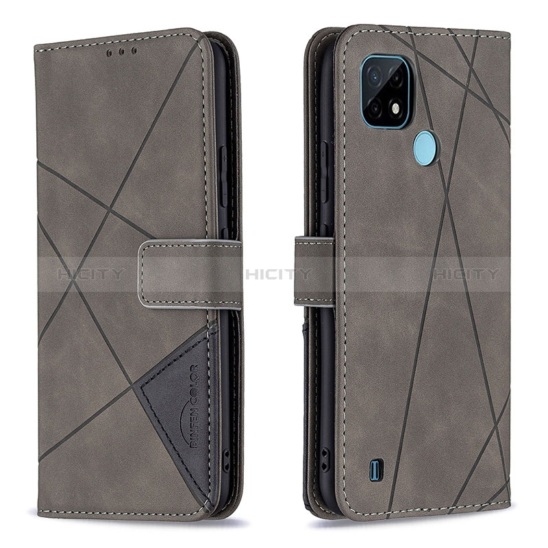 Custodia Portafoglio In Pelle Cover con Supporto B08F per Realme C21 Grigio