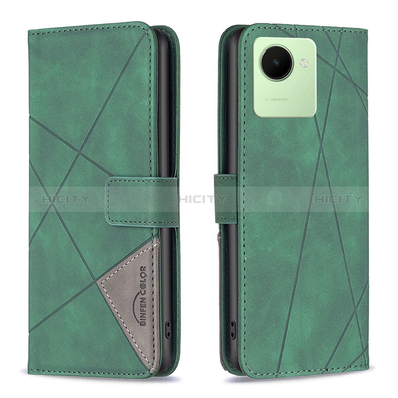 Custodia Portafoglio In Pelle Cover con Supporto B08F per Realme C30 Verde