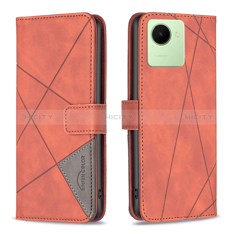 Custodia Portafoglio In Pelle Cover con Supporto B08F per Realme C30s Arancione